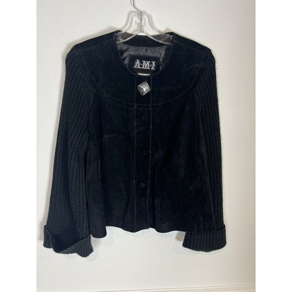 Suede Leather Knit Vintage Jacket Black Retro Y2K Western Cowgirl 90s Large Boho - Picture 1 of 6